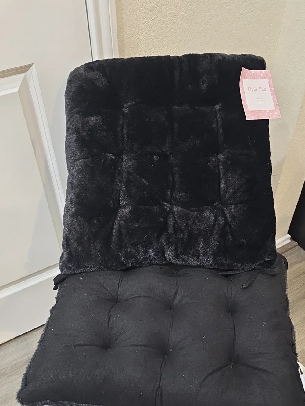 At Home Plush Faux Fur Reversible Tie Seat Cushions- Black